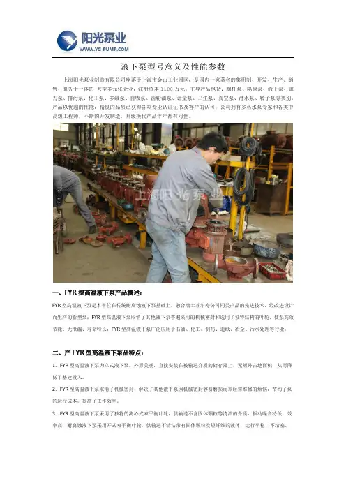 液下泵型号意义及性能参数