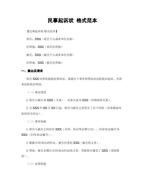 民事起诉状 格式范本
