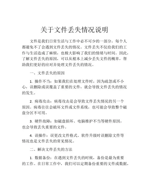 关于文件丢失情况说明