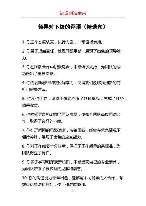 领导对下级的评语(精选句)