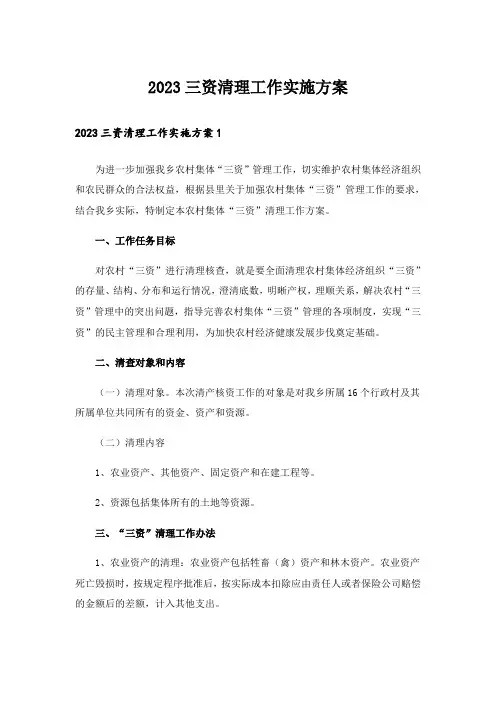 2023三资清理工作实施方案