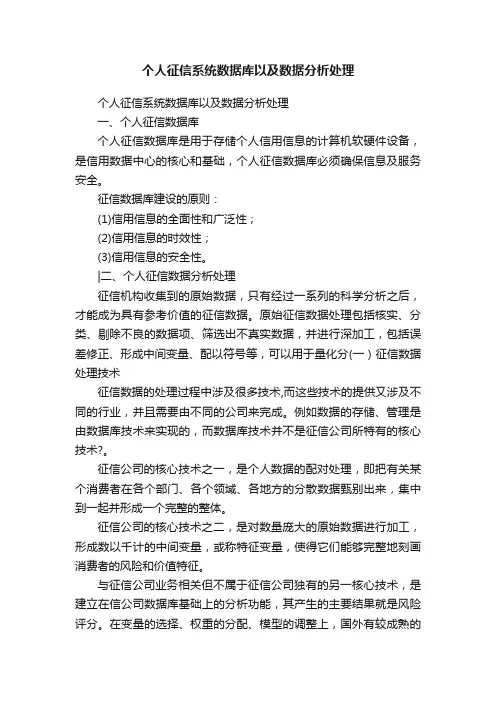 个人征信系统数据库以及数据分析处理