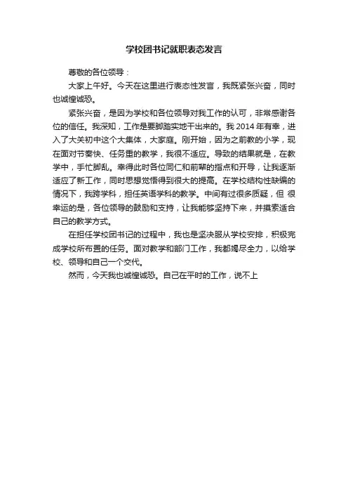 学校团书记就职表态发言