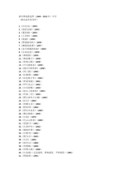 新中国电影选萃(1949-2010年)片目
