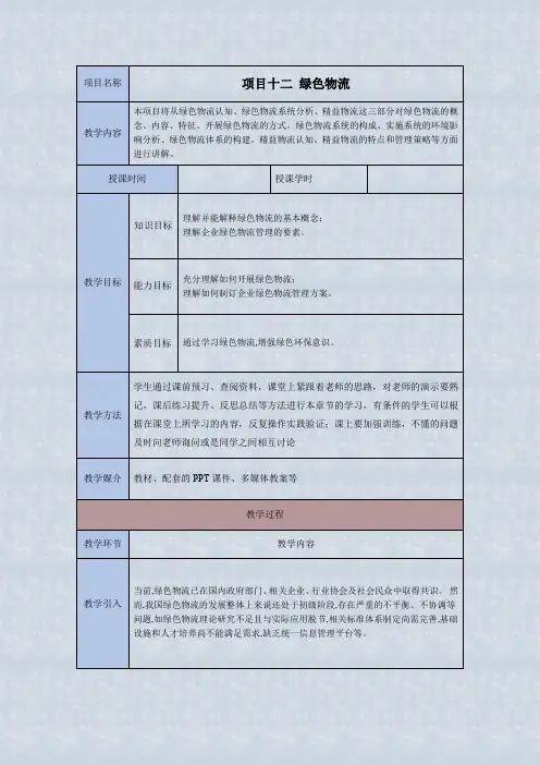 物流管理概论项目12 绿色物流教学教案