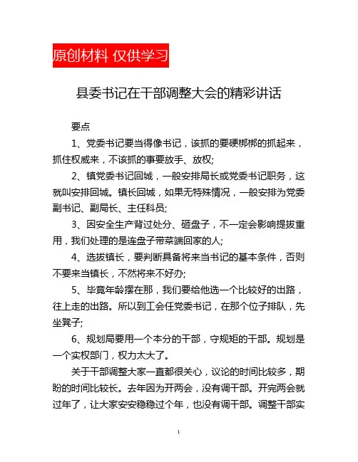 XX县委书记在干部调整大会的讲话