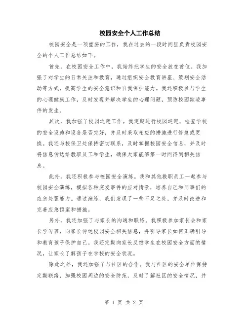 校园安全个人工作总结