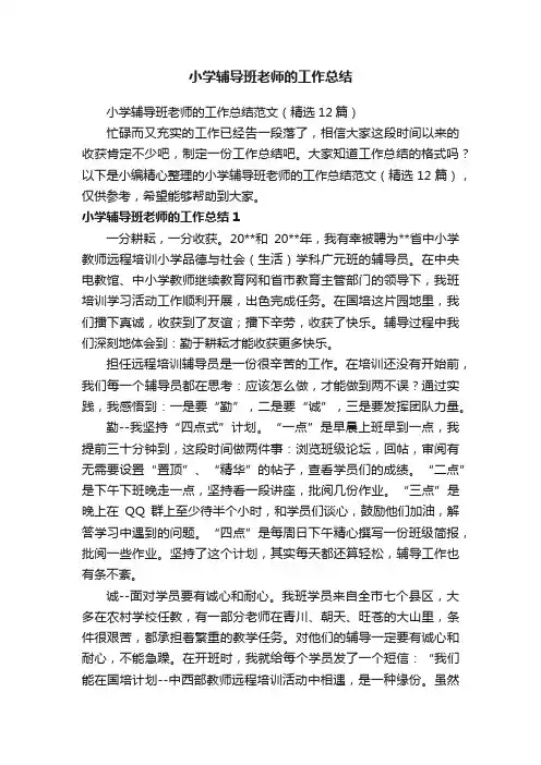 小学辅导班老师的工作总结范文（精选12篇）