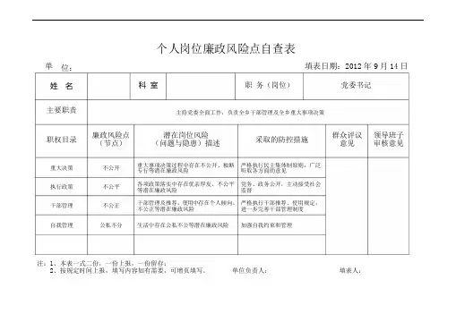 人岗位廉政风险点自查表