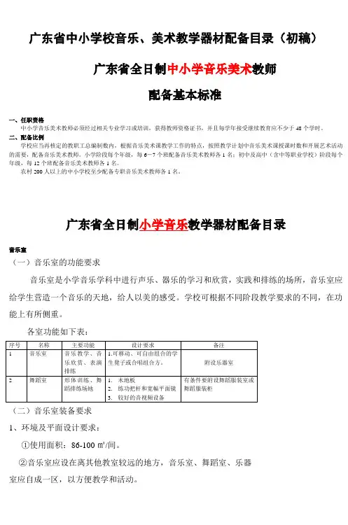 广东省中小学校音乐、美术教学器材配备目录讲解