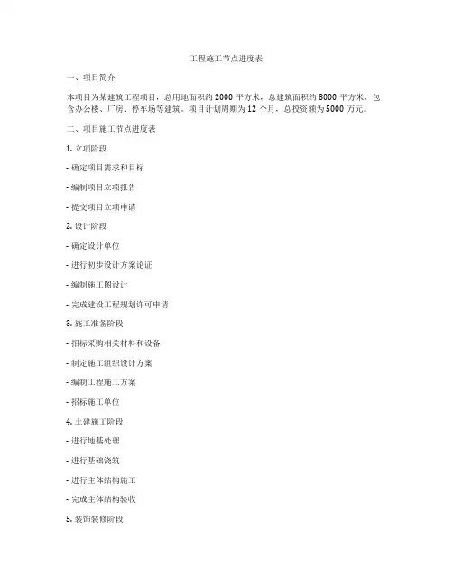 工程施工节点进度表