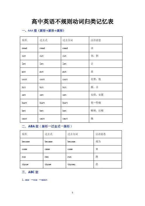 高中英语不规则动词归类记忆表