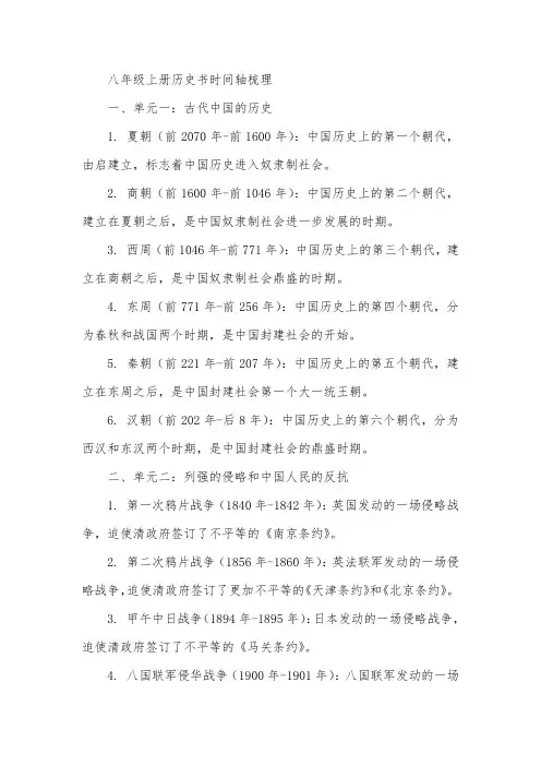 八年级上册历史书时间轴梳理