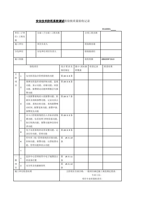 安全技术防范系统调试检验批质量验收记录