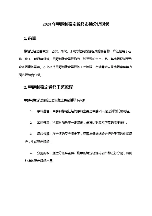 2024年甲醇制稳定轻烃市场分析现状