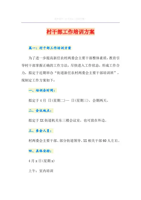 村干部工作培训方案