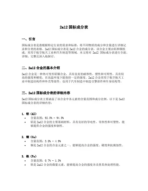 2a12国标成分表