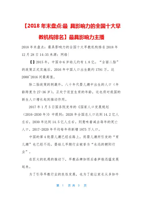 【2018年末盘点-最 具影响力的全国十大早教机构排名】最具影响力主播