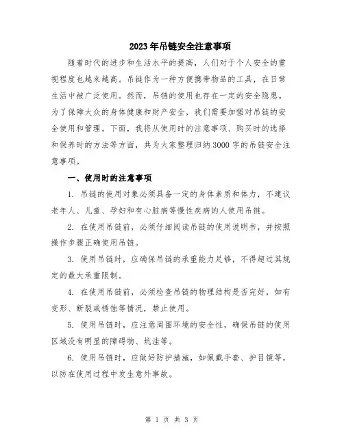 2023年吊链安全注意事项