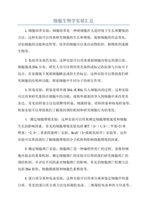细胞生物学实验汇总