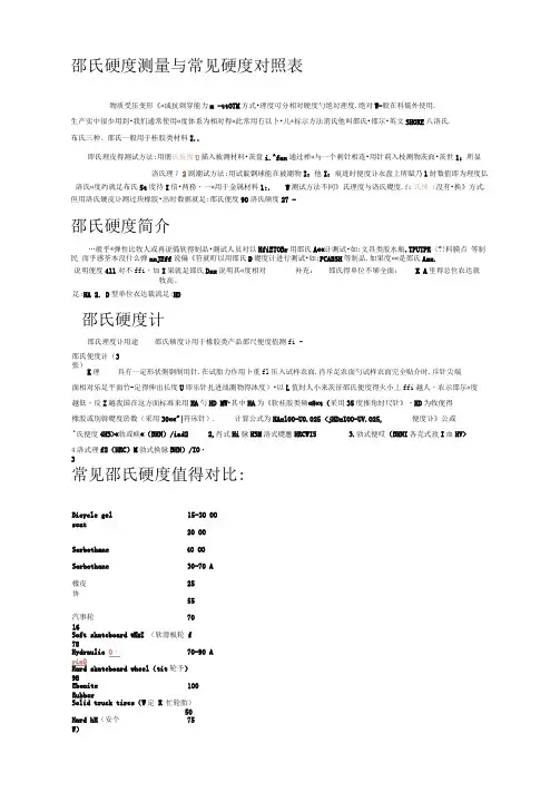 塑胶邵氏硬度测量与常见硬度对照表