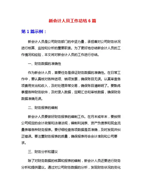 新会计人员工作总结6篇