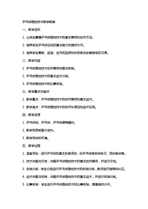 乒乓球推挡求教案