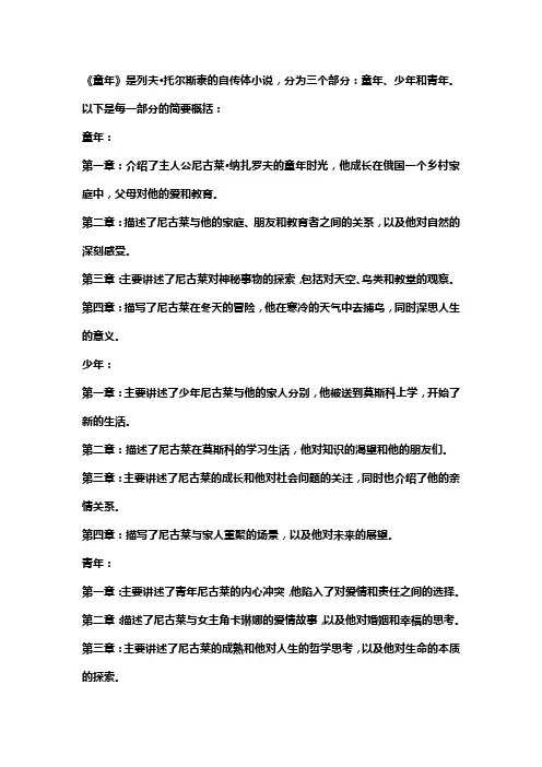 童年内容概括每一章