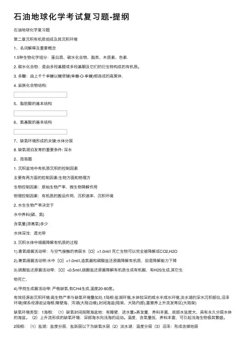 石油地球化学考试复习题-提纲