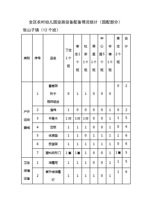 张山子幼儿园设施设备配备情况统计表格