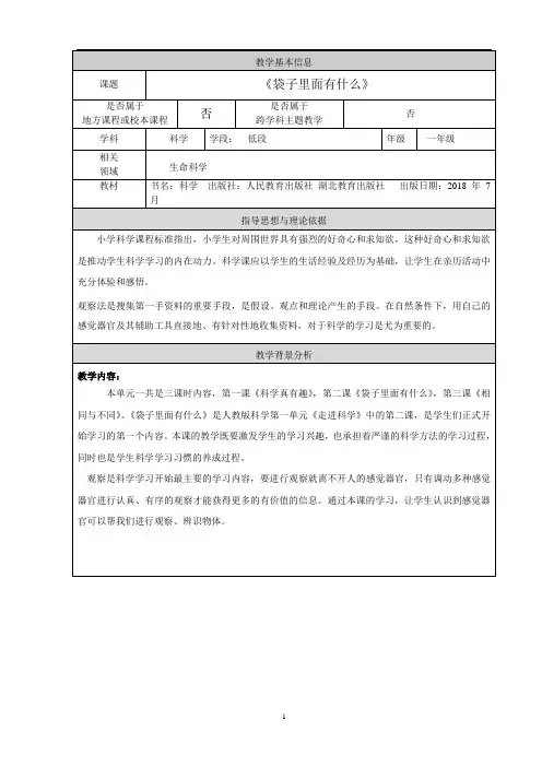 一年级科学袋子里面有什么教案