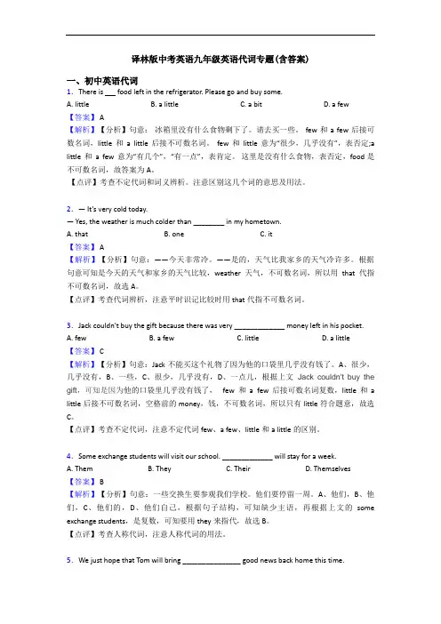 译林版中考英语九年级英语代词专题(含答案)