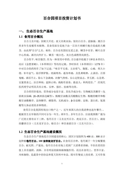 百合园项目投资计划书