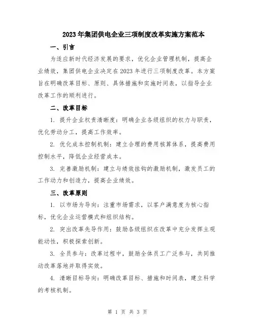 2023年集团供电企业三项制度改革实施方案范本