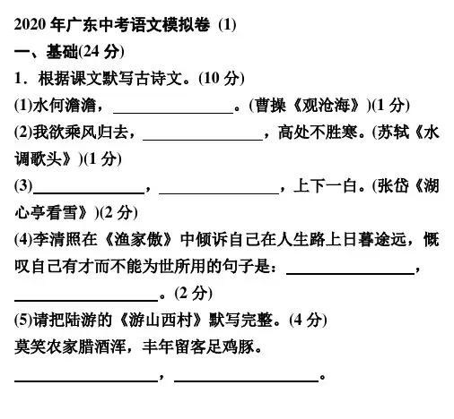 2020年广东惠州市中考语文模拟卷 (含答案)