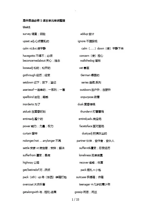 高中必修一至必修五单词表