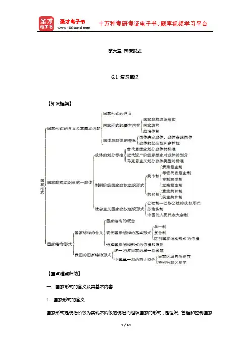 王惠岩《政治学原理》笔记和考研真题详解(国家形式)【圣才出品】 