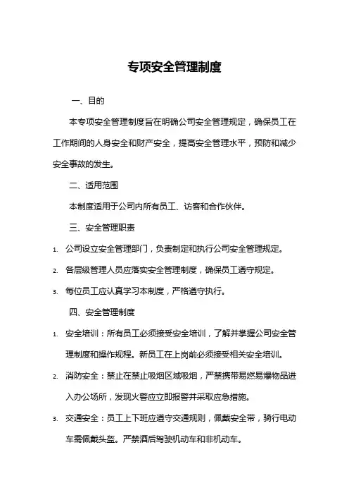 专项安全管理制度