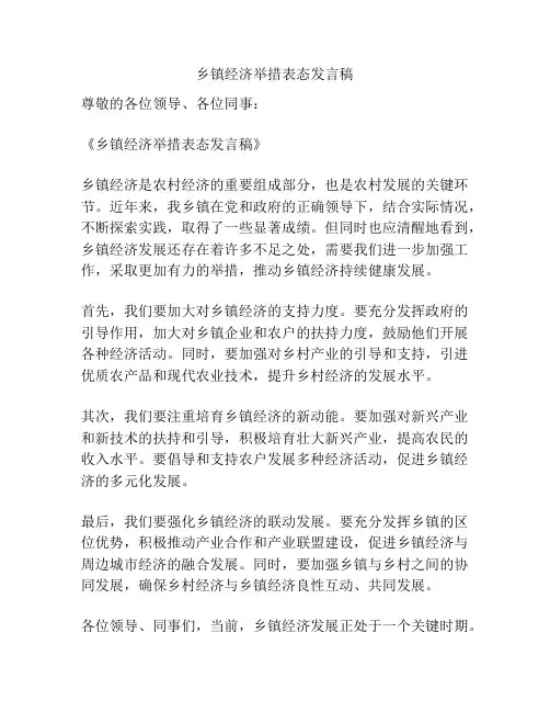 乡镇经济举措表态发言稿