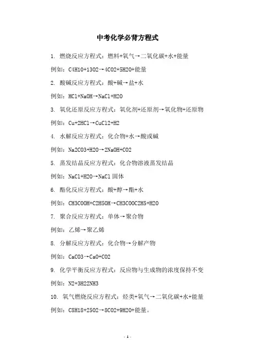 中考化学必背方程式