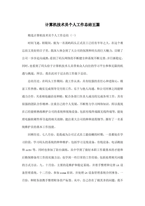 计算机技术员个人工作总结五篇