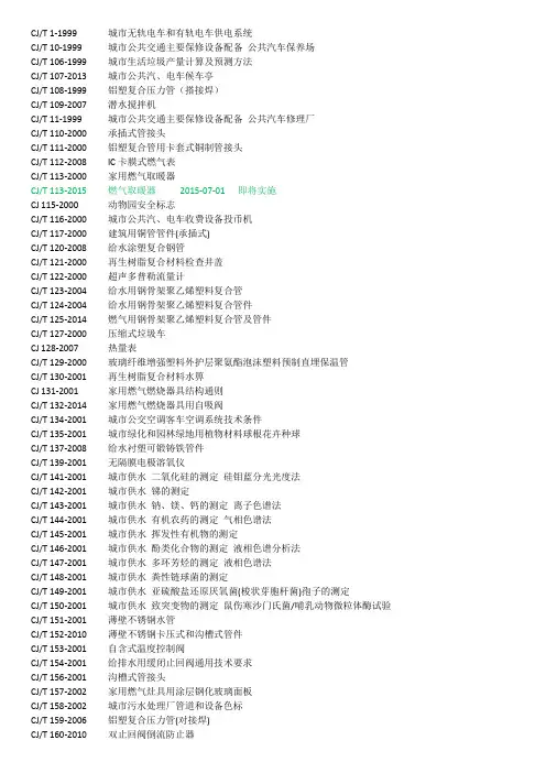 CJ城镇建设行业产品标准目录2015最新