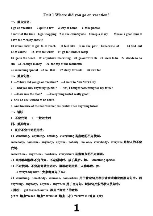 人教版新目标英语八年级上册各单元知识点复习unit1-unit10