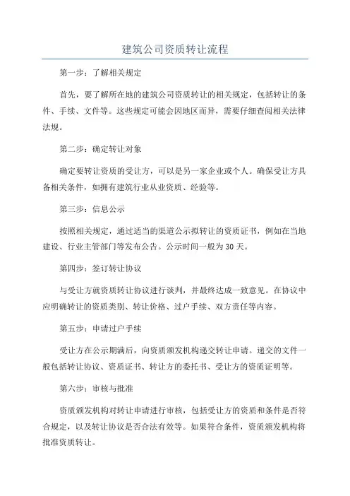 建筑公司资质转让流程
