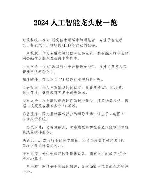 2024人工智能龙头股一览
