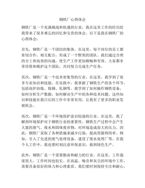 钢铁厂心得体会