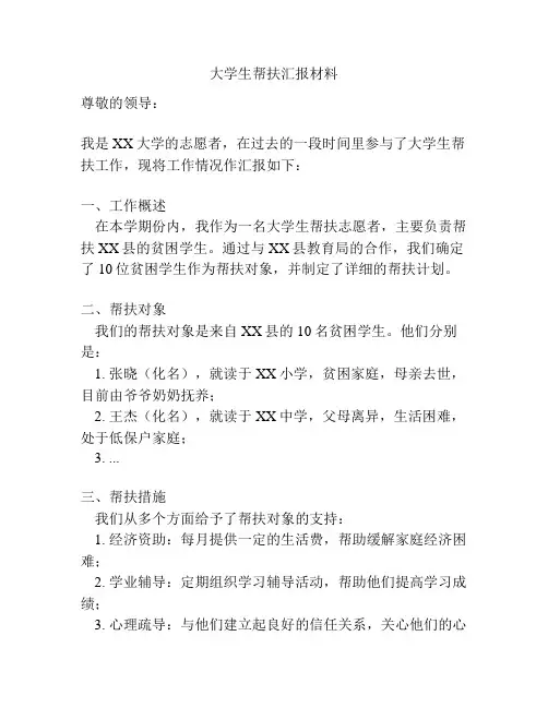大学生帮扶汇报材料