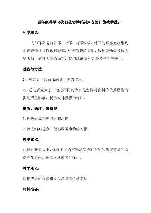 苏教版小学科学四年级上册  我们是怎样听到声音的 精品