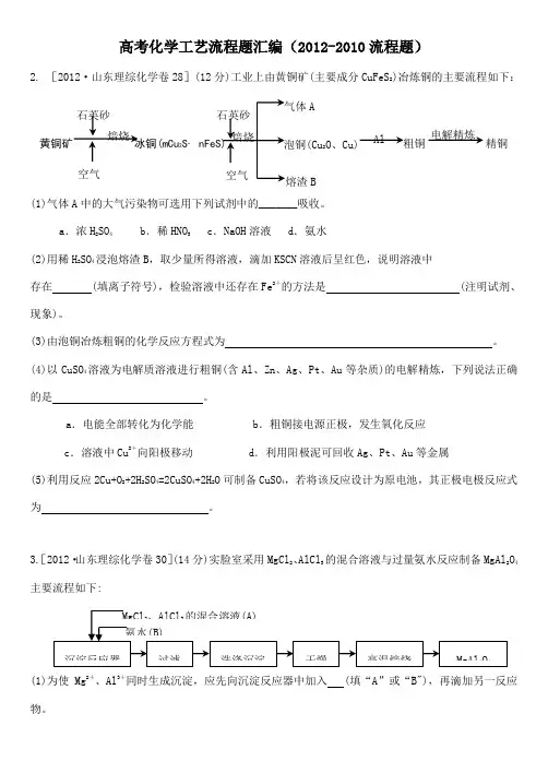 各高考化学工艺流程题汇编