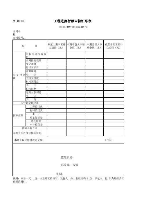 工程进度付款审核汇总表